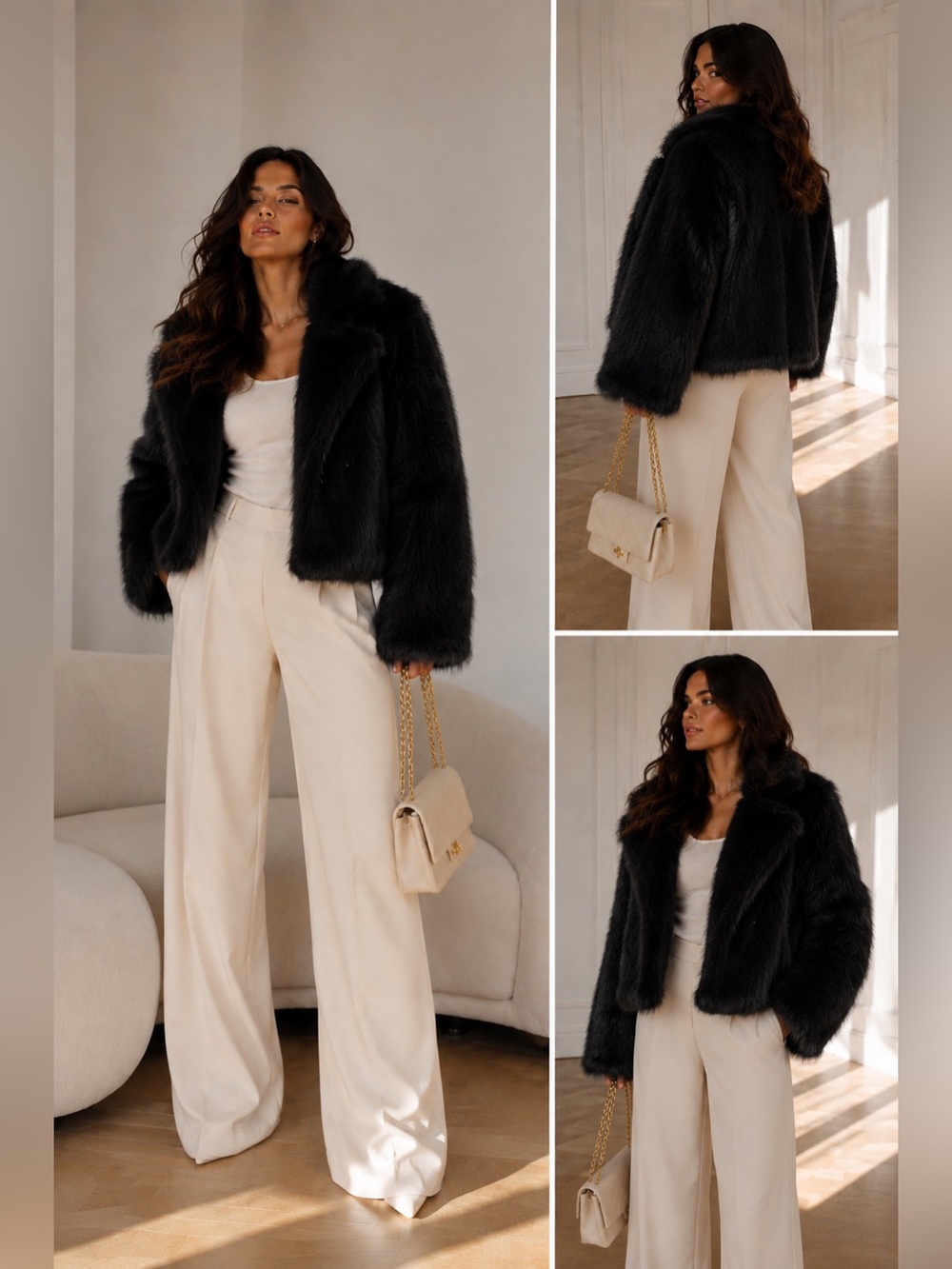 Black Faux Fur Coat - Women's Luxe Jacket